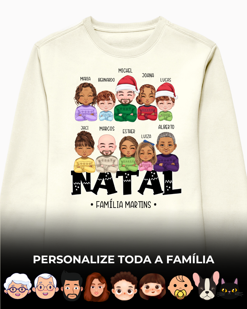 Família Natalina (7-10 Pessoas) - Moletom (Cores Claras)