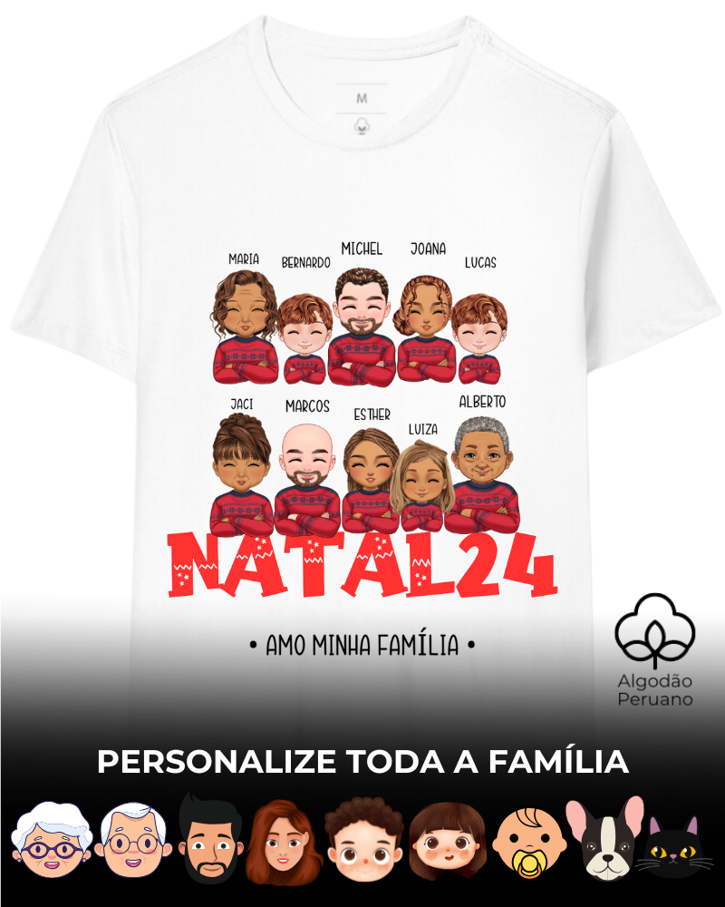 Família Natalina (7-10 Pessoas) - Algodão Peruano (Cores Claras)