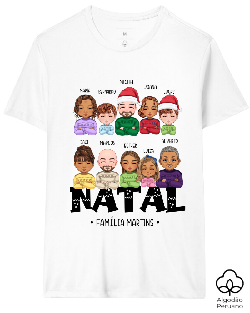 Família Natalina (7-10 Pessoas) - Algodão Peruano (Cores Claras)