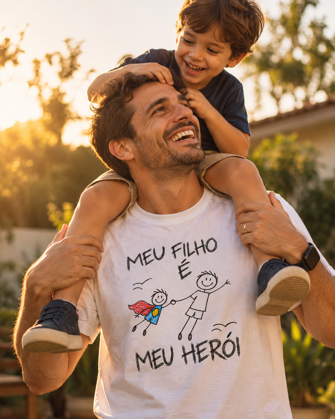Camiseta personalizada Meu Herói com inicial – pai com o filho, camiseta branca