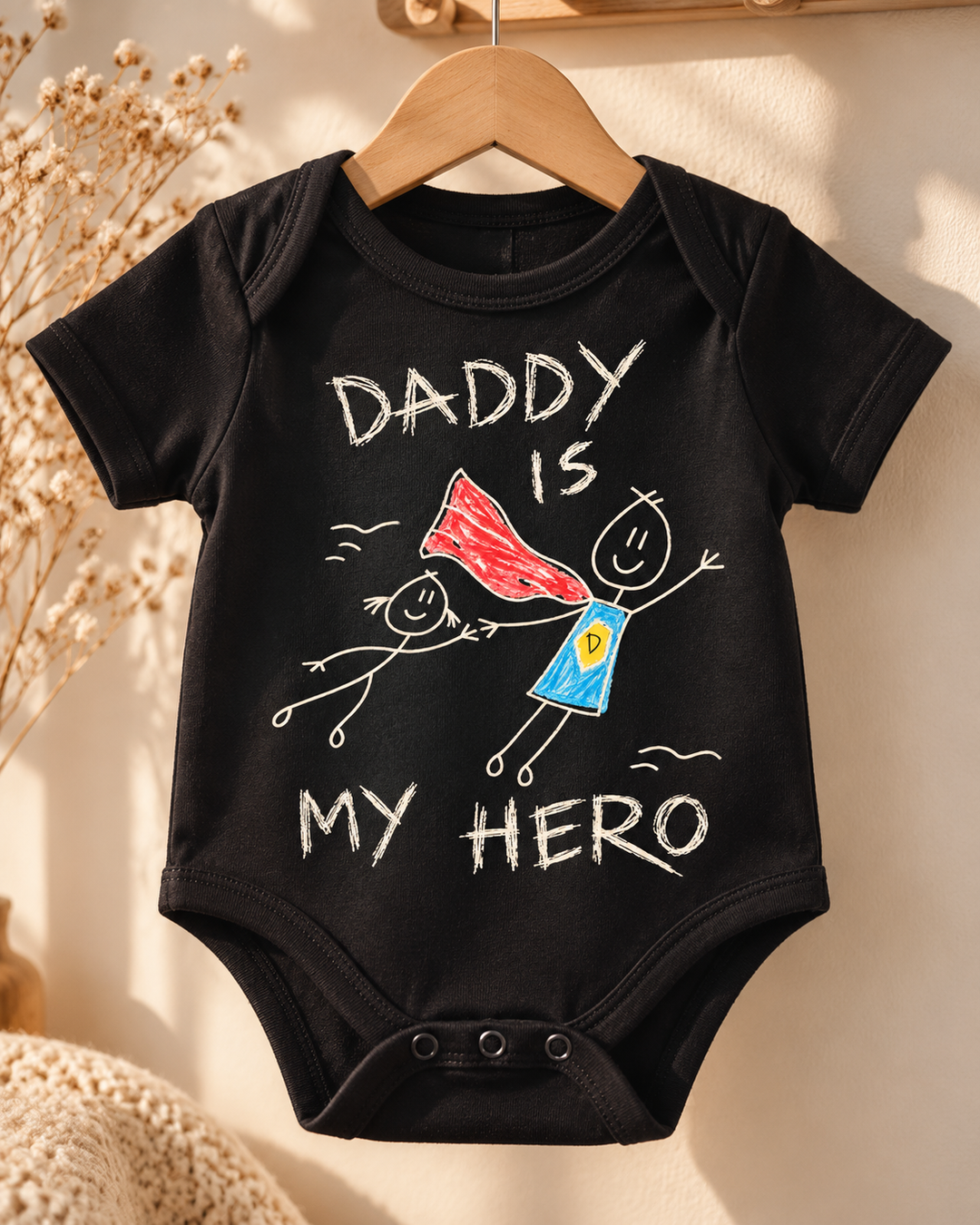 Body de bebê personalizado Daddy is my hero – preto
