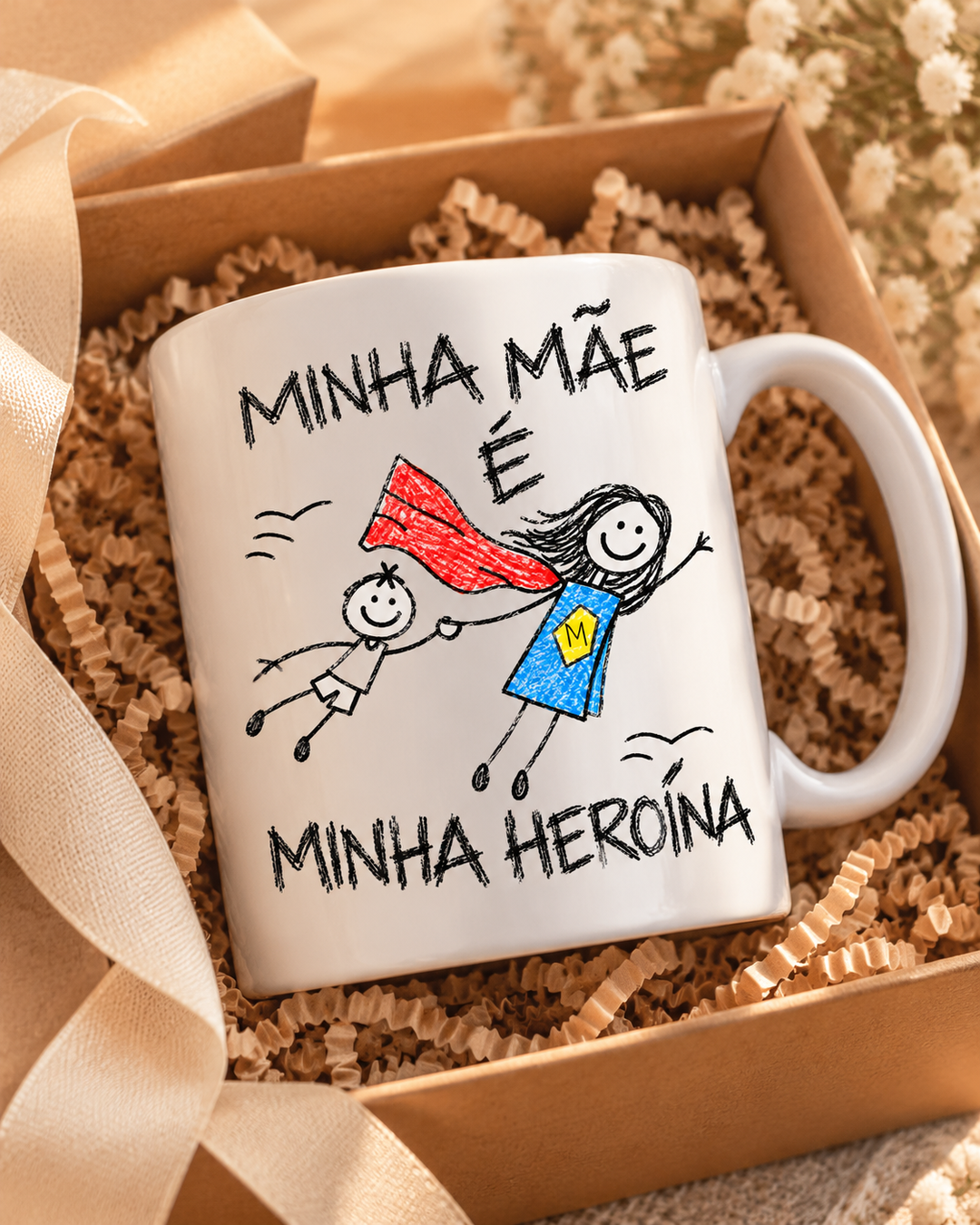 Caneca personalizada Minha mãe é minha heroína – presente na caixa