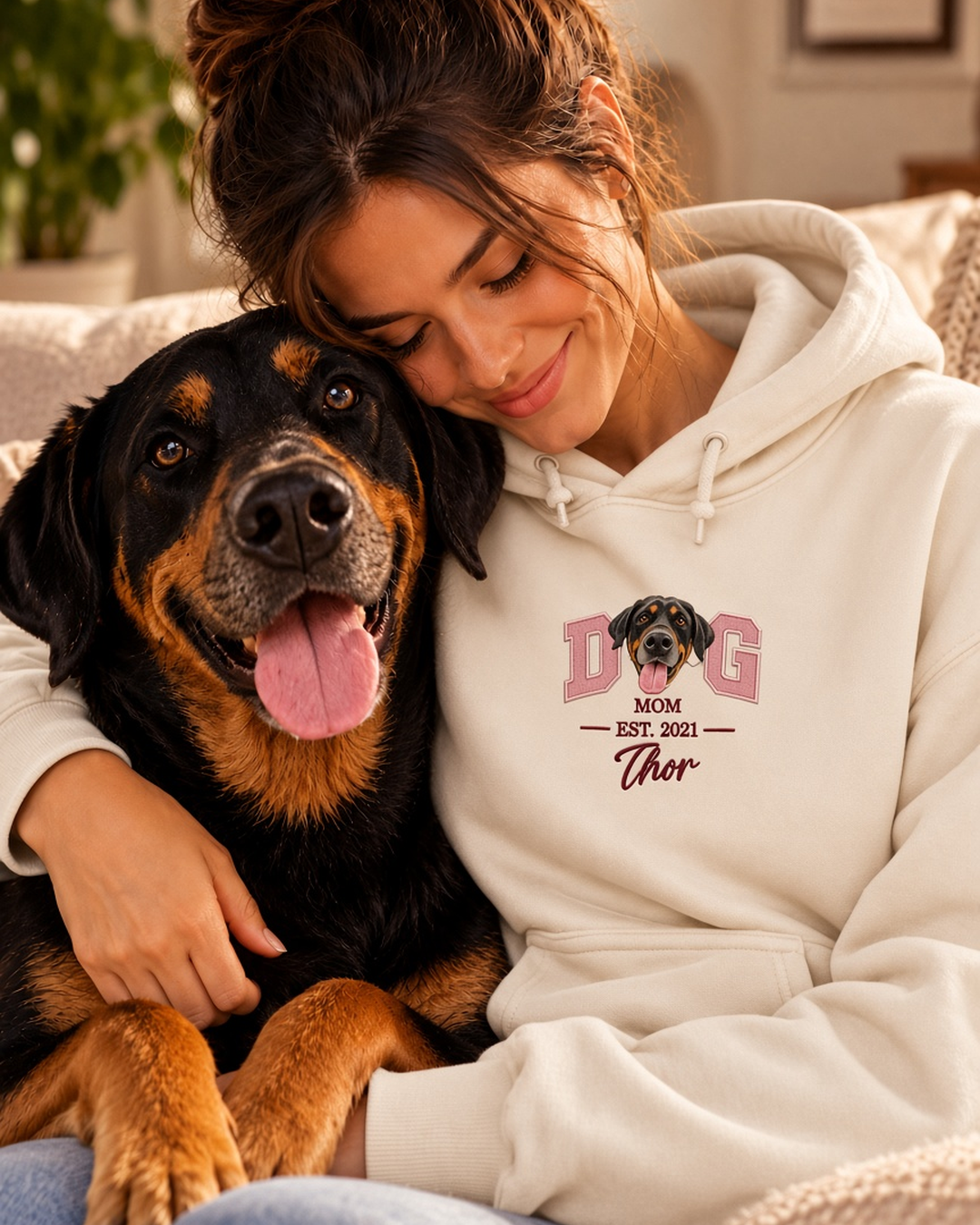 Moletom Hoodie personalizado Pet Face DOG MOM com rosto do cachorro – off white