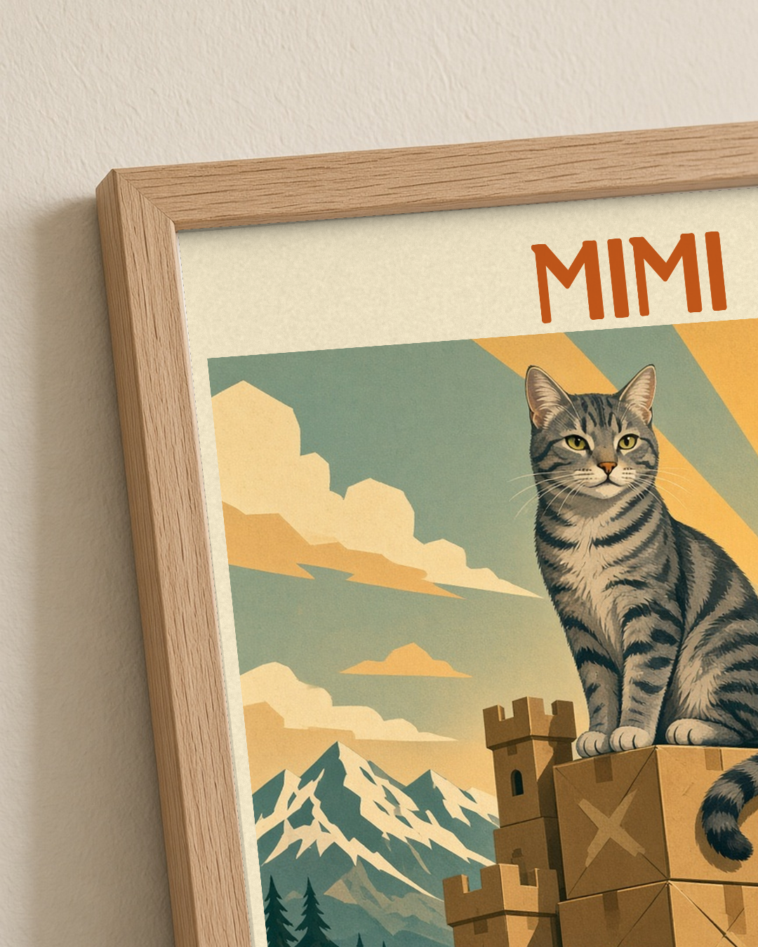 Quadro personalizado Lugares do meu Gato – Reino de Papelão com moldura filete com vidro – mockup 1