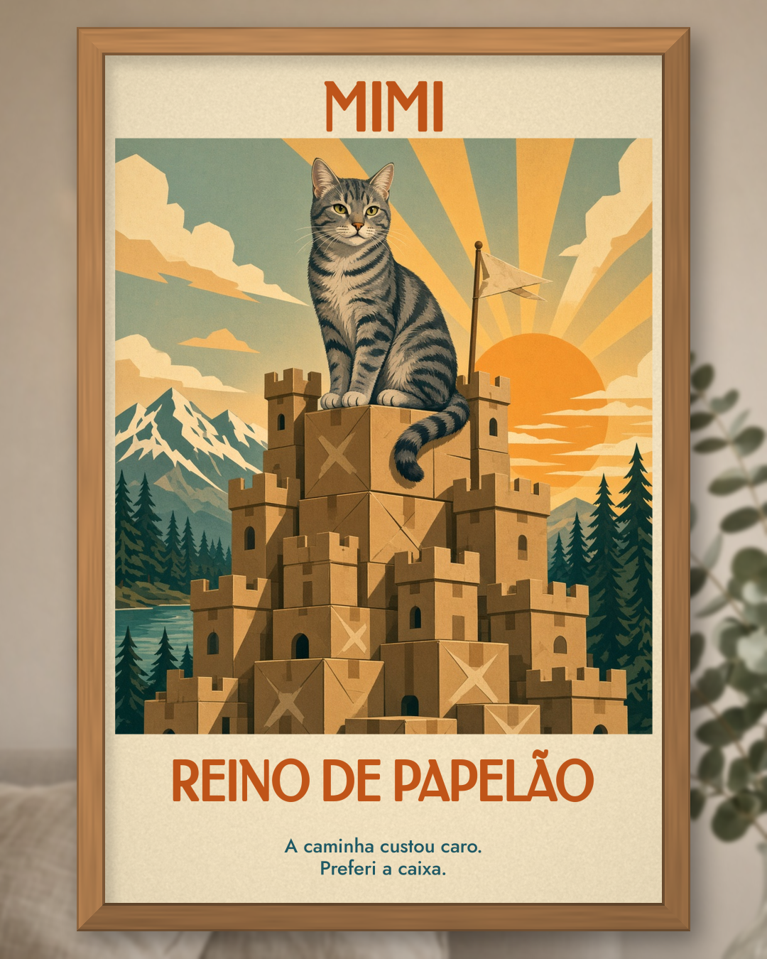 Quadro personalizado Lugares do meu Gato – Reino de Papelão, pôster retrô do seu gato emoldurado – foto principal
