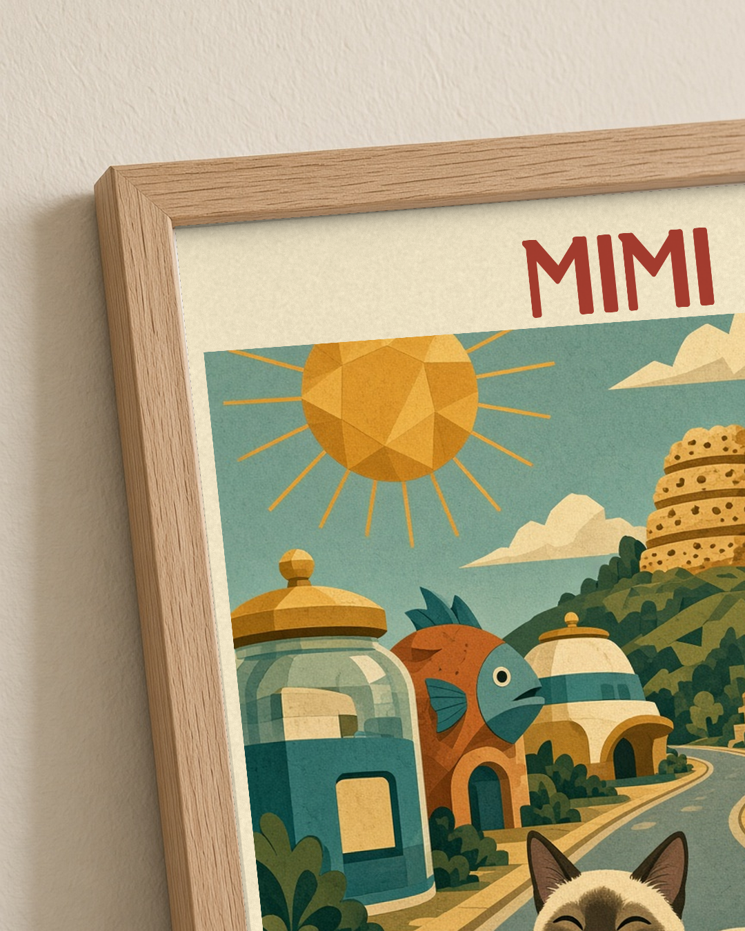 Quadro personalizado Lugares do meu Gato – Vila dos Petiscos com moldura filete com vidro – mockup 1