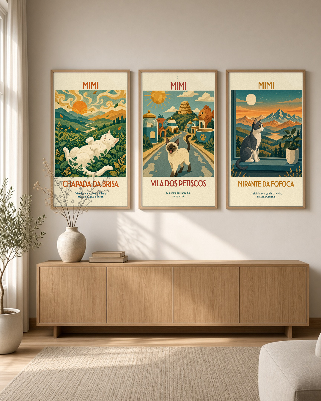 Quadro personalizado Lugares do meu Gato – Vila dos Petiscos com moldura filete com vidro – mockup 2
