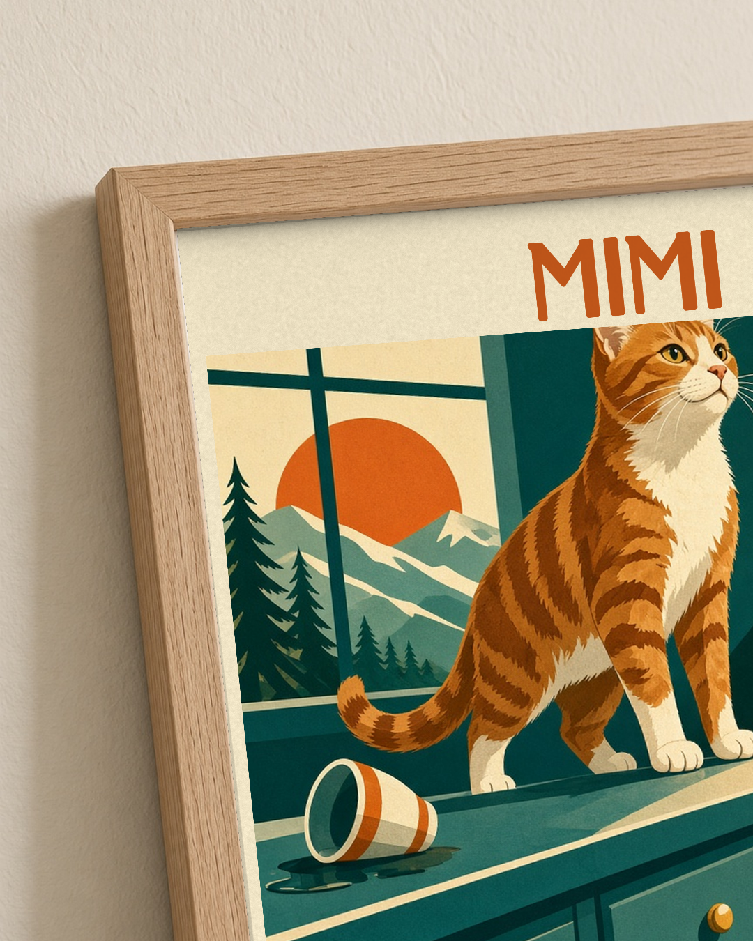 Quadro personalizado Lugares do meu Gato – Penhasco da Bancada com moldura filete com vidro – mockup 1