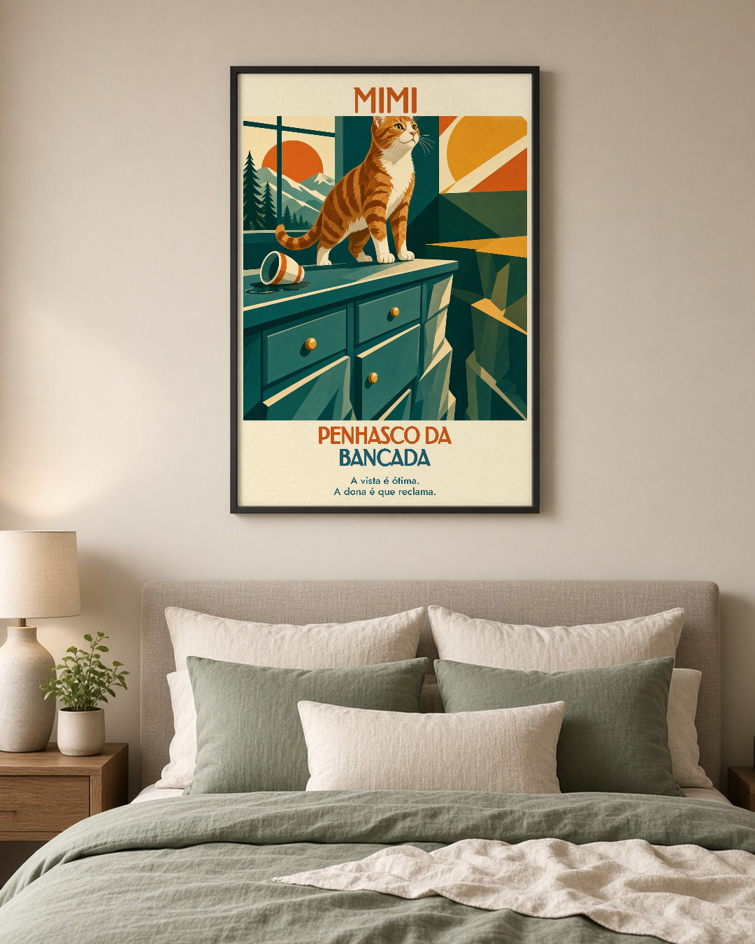 Quadro personalizado Lugares do meu Gato – Penhasco da Bancada com moldura filete com vidro – mockup 2