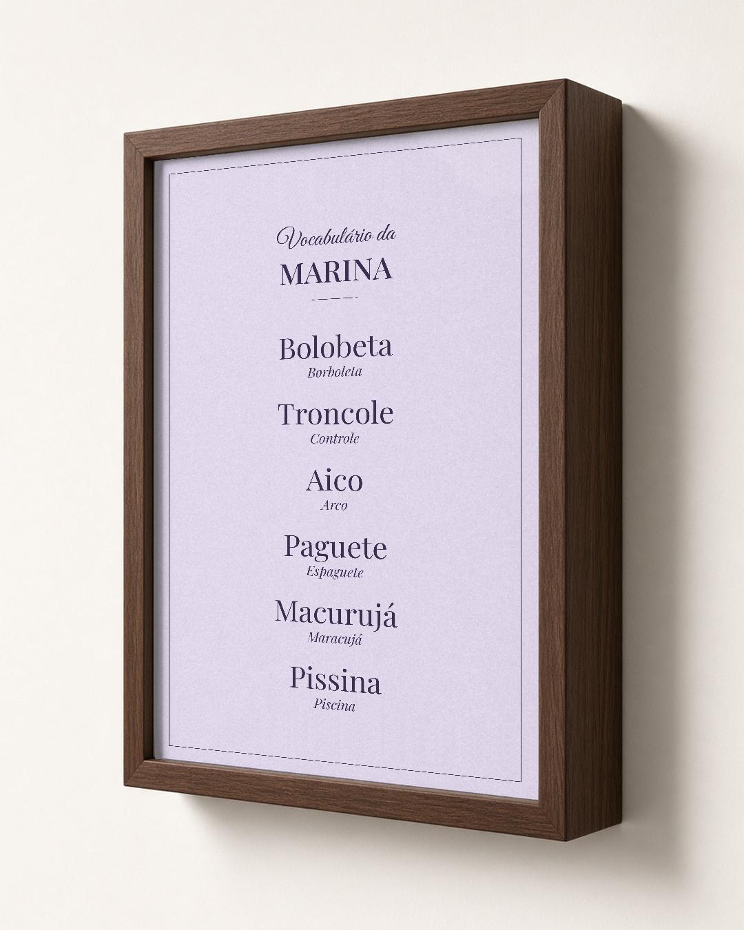 Quadro personalizado O Melhor Vocabulário com moldura caixa com vidro – mockup 1
