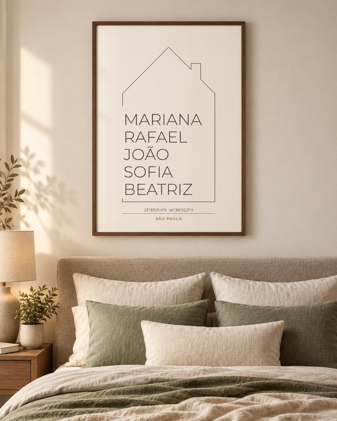 Quadro Casa da Família personalizado com moldura filete – mockup 2 | Aphago