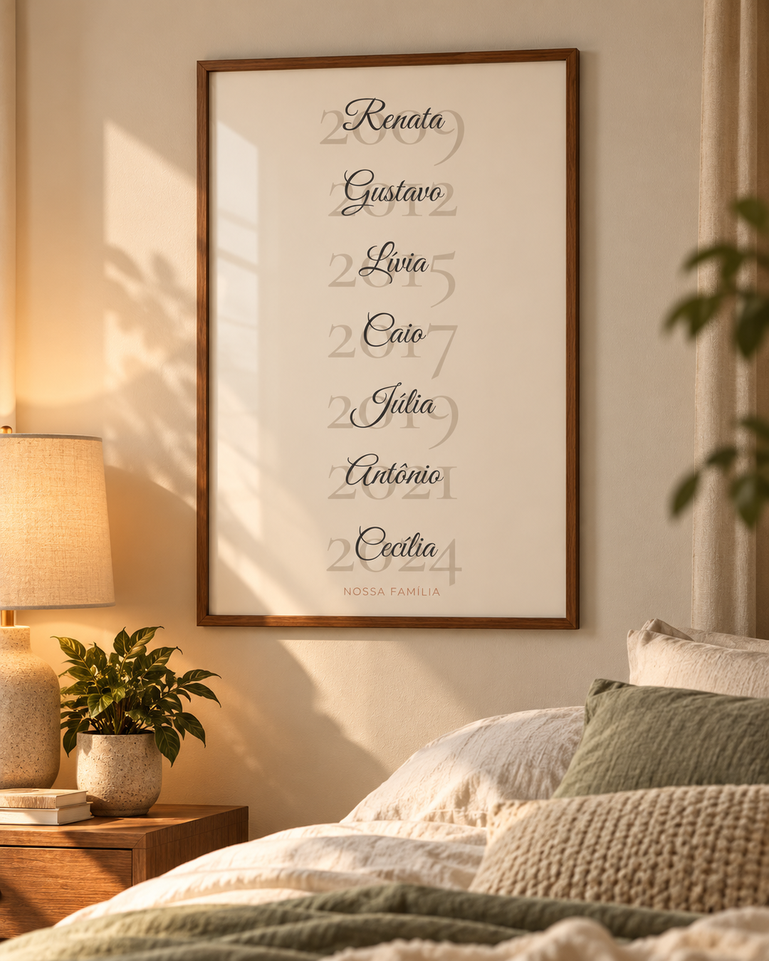 Quadro Nossa História em Anos personalizado com moldura filete – mockup 2 | Aphago