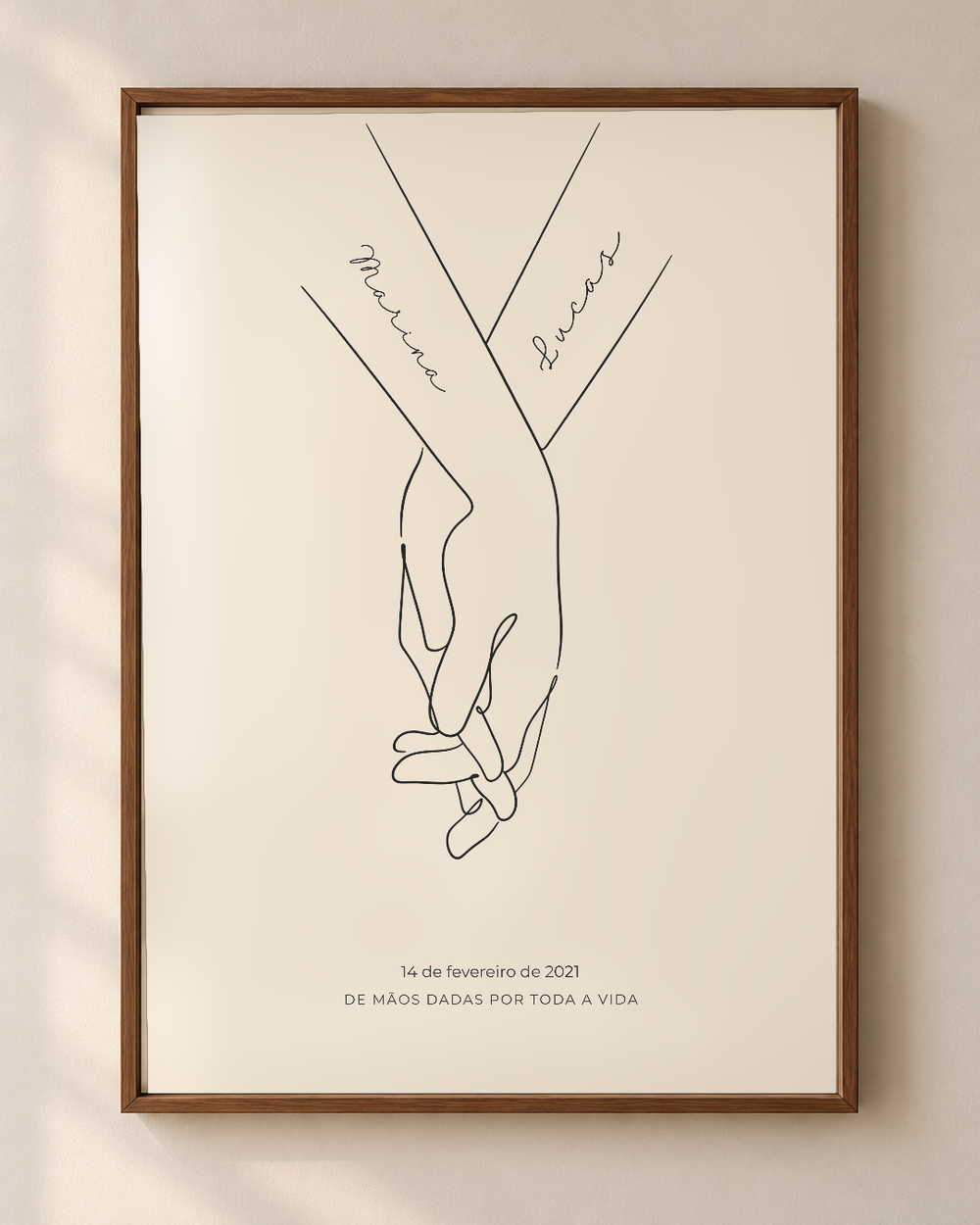 Quadro Mãos do Casal – Nomes em Traço Contínuo