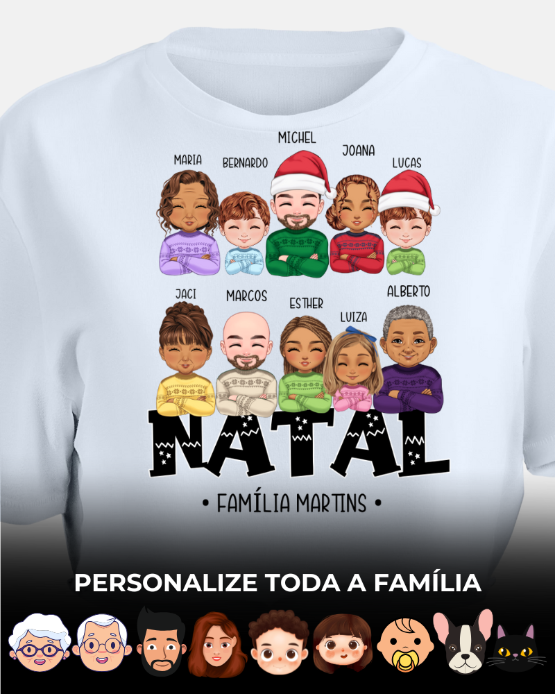 Família Natalina (7-10 Pessoas) - Cropped e Regata (Cores Claras)