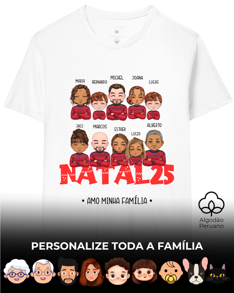 Família Natalina (7-10 Pessoas) - Algodão Peruano (Cores Claras)