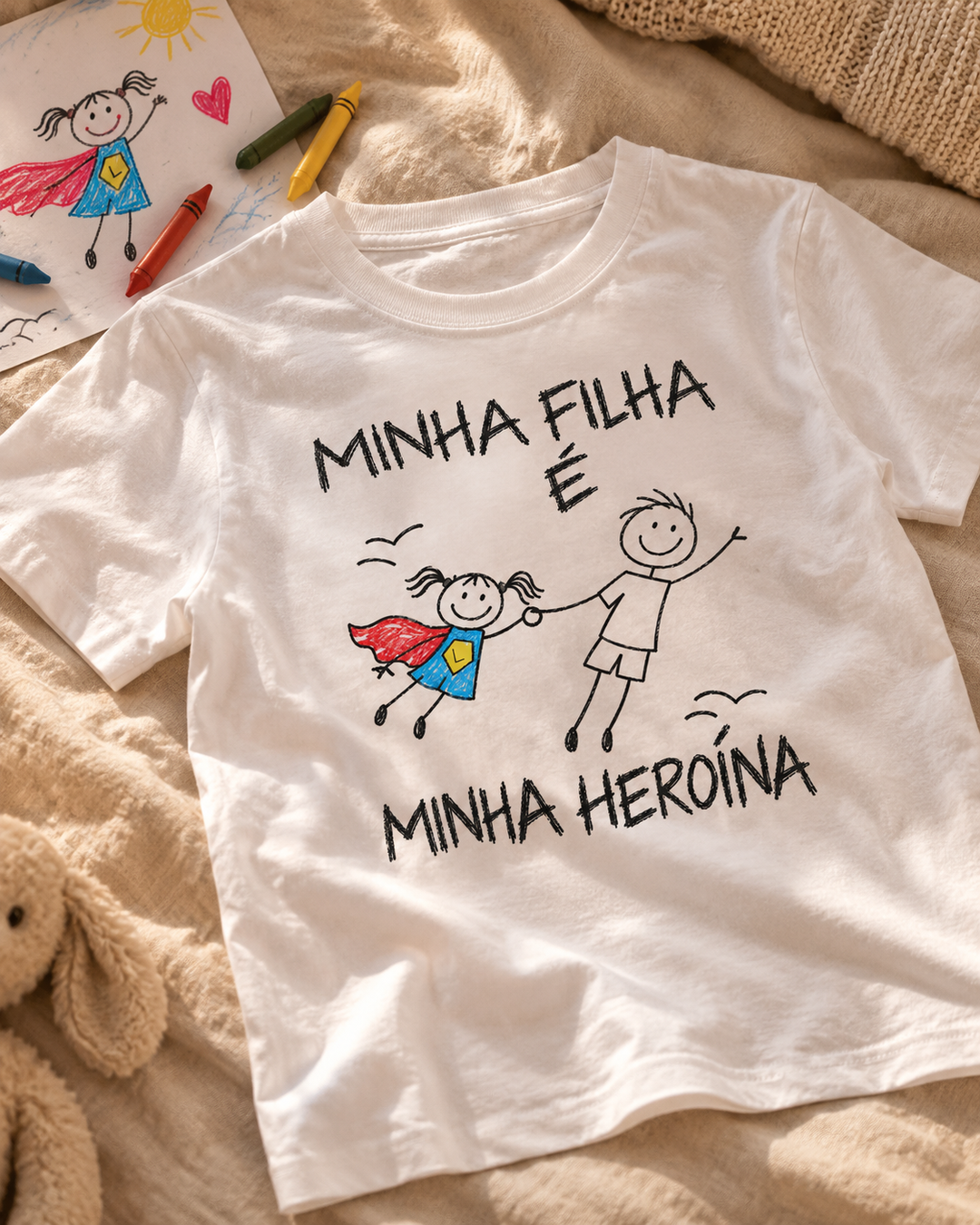 Camiseta personalizada Minha filha é minha heroína com inicial – branca