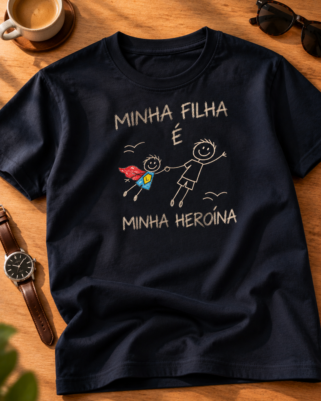 Camiseta Algodão Peruano personalizada Minha filha é minha heroína – marinho