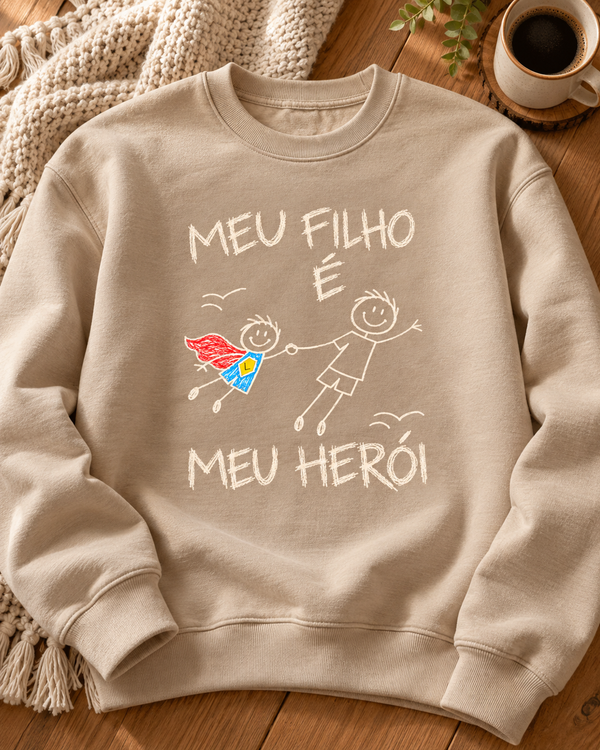 Suéter personalizado Meu filho é meu herói com inicial – bege
