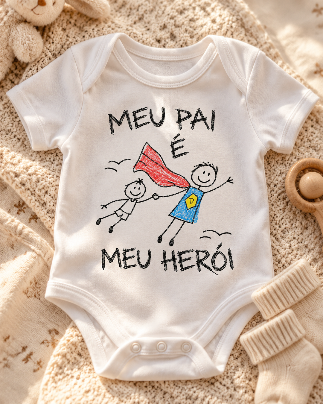Body de bebê personalizado Meu pai é meu herói com inicial – branco