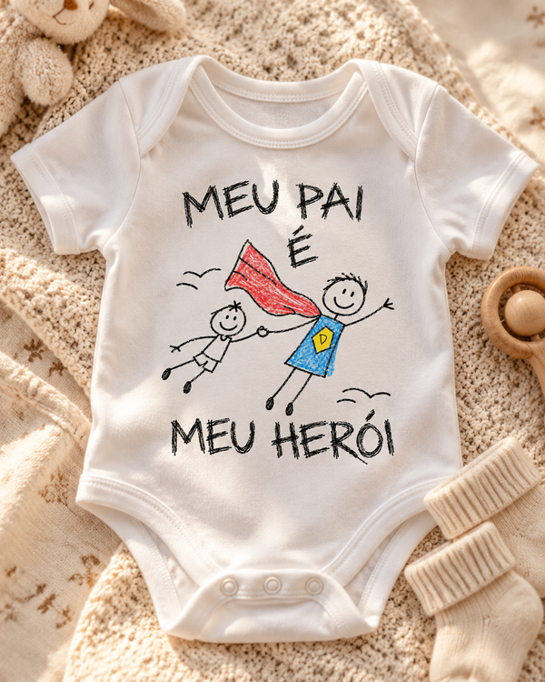 Body de bebê personalizado Meu pai é meu herói com inicial – branco