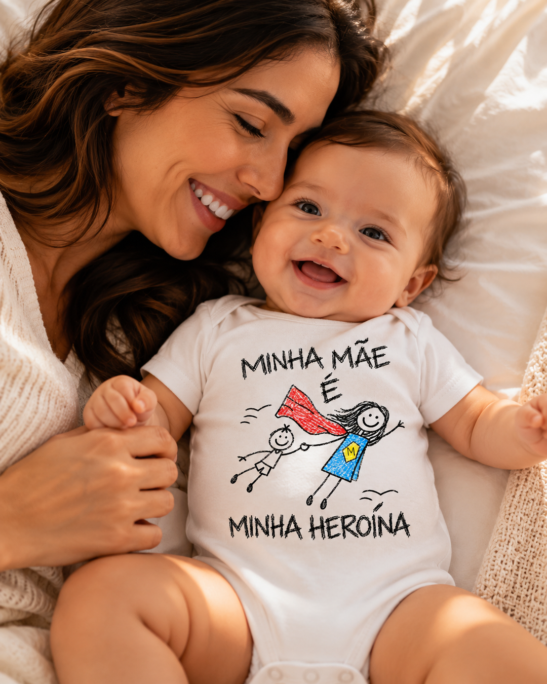 Body de bebê personalizado Minha mãe é minha heroína – bebê com a mãe #col:mamae #col:maternidade