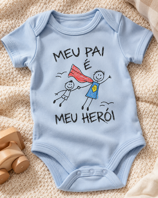 Body de bebê personalizado Meu pai é meu herói com inicial – azul bebê