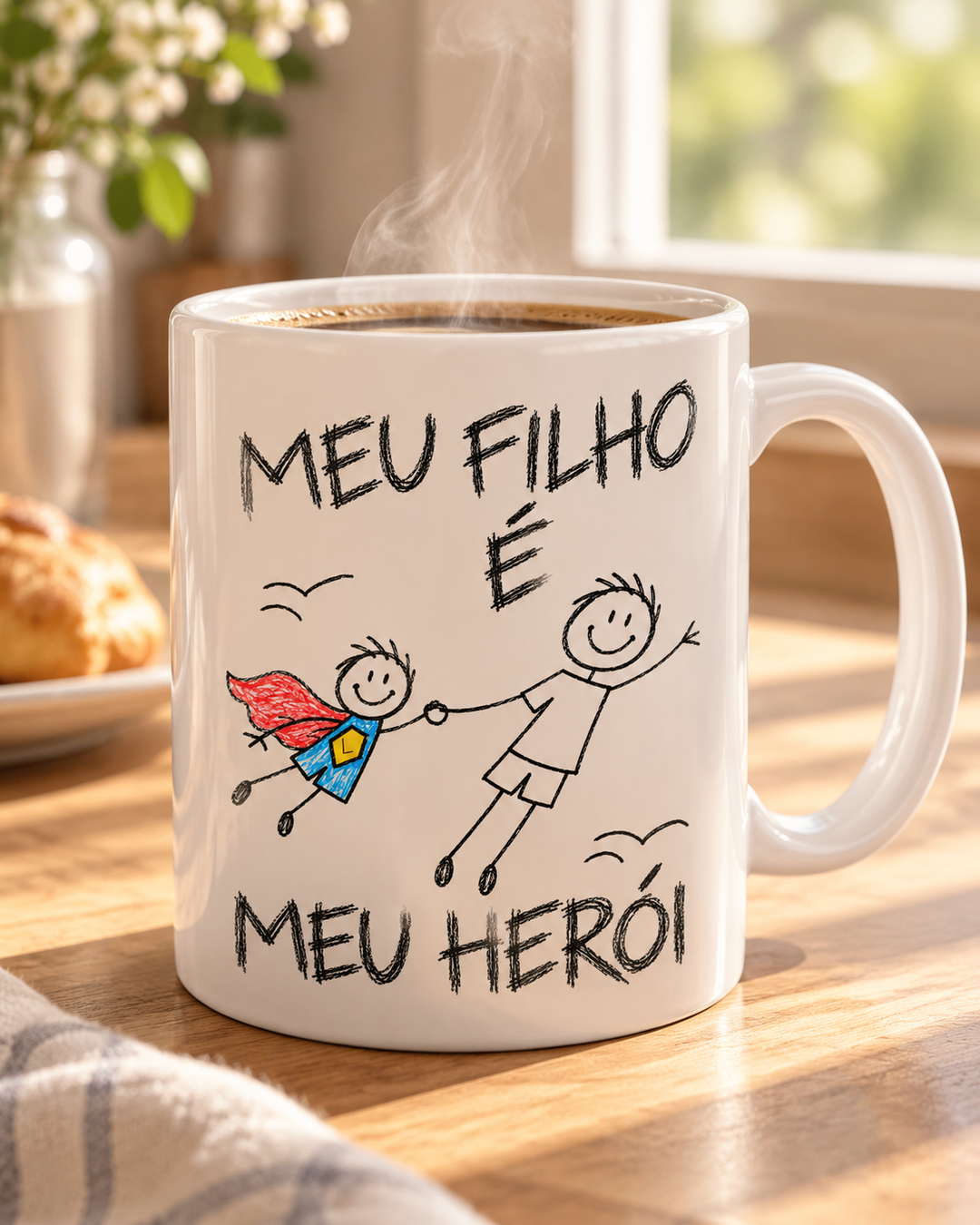 Caneca personalizada Meu Herói com inicial – Meu filho é meu herói