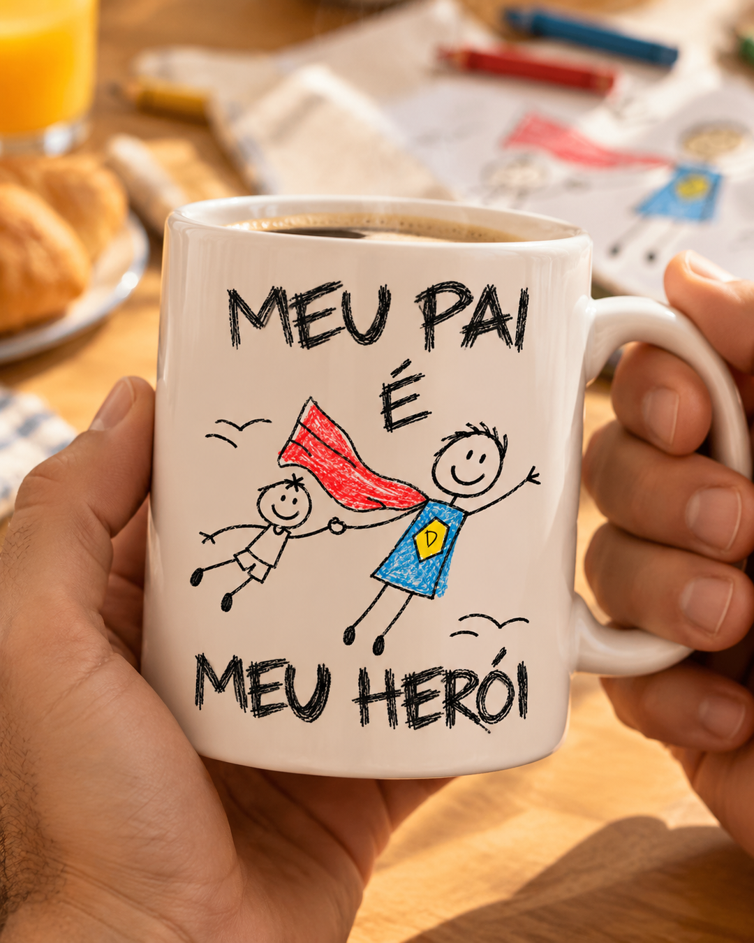 Caneca personalizada Meu pai é meu herói – café da manhã