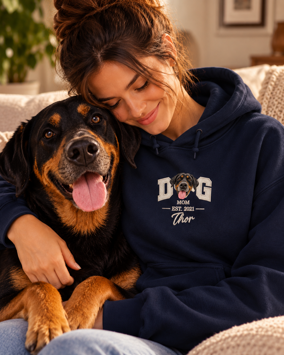 Moletom Hoodie personalizado Pet Face DOG MOM com rosto do cachorro – azul marinho