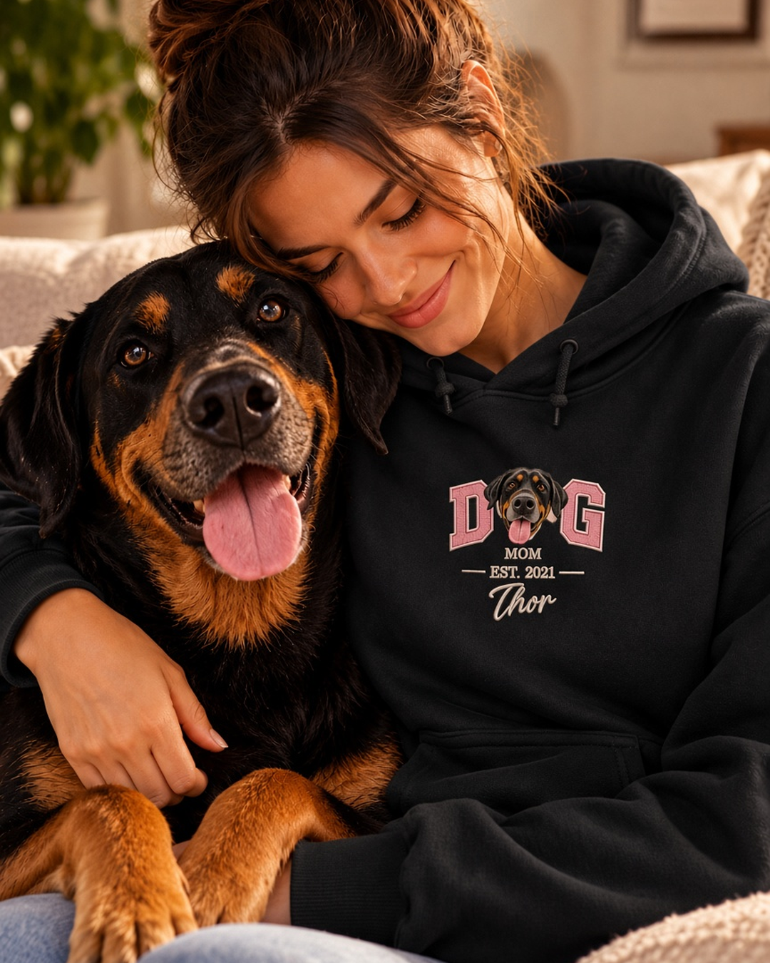 Moletom Hoodie personalizado Pet Face DOG MOM com rosto do cachorro – preto