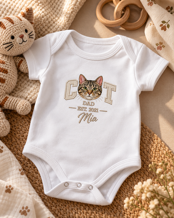 Body de bebê personalizado Pet Face CAT com rosto do gato – branco