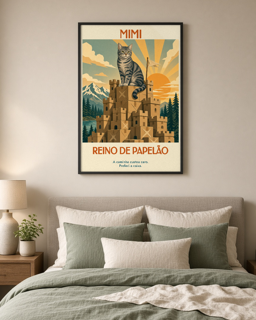 Quadro personalizado Lugares do meu Gato – Reino de Papelão com moldura filete com vidro – mockup 2
