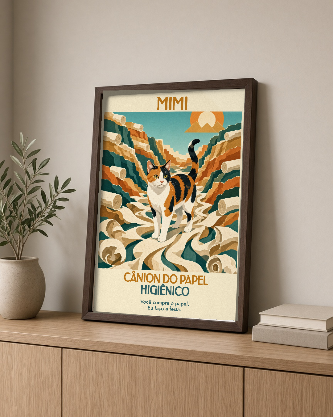 Quadro personalizado Lugares do meu Gato – Cânion do Papel Higiênico com moldura caixa com vidro – mockup 1
