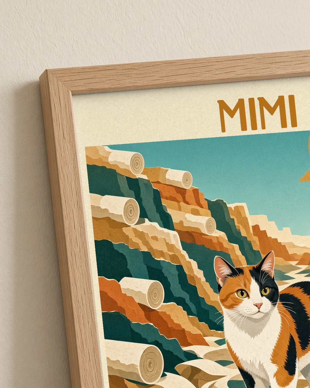 Quadro personalizado Lugares do meu Gato – Cânion do Papel Higiênico com moldura filete com vidro – mockup 1