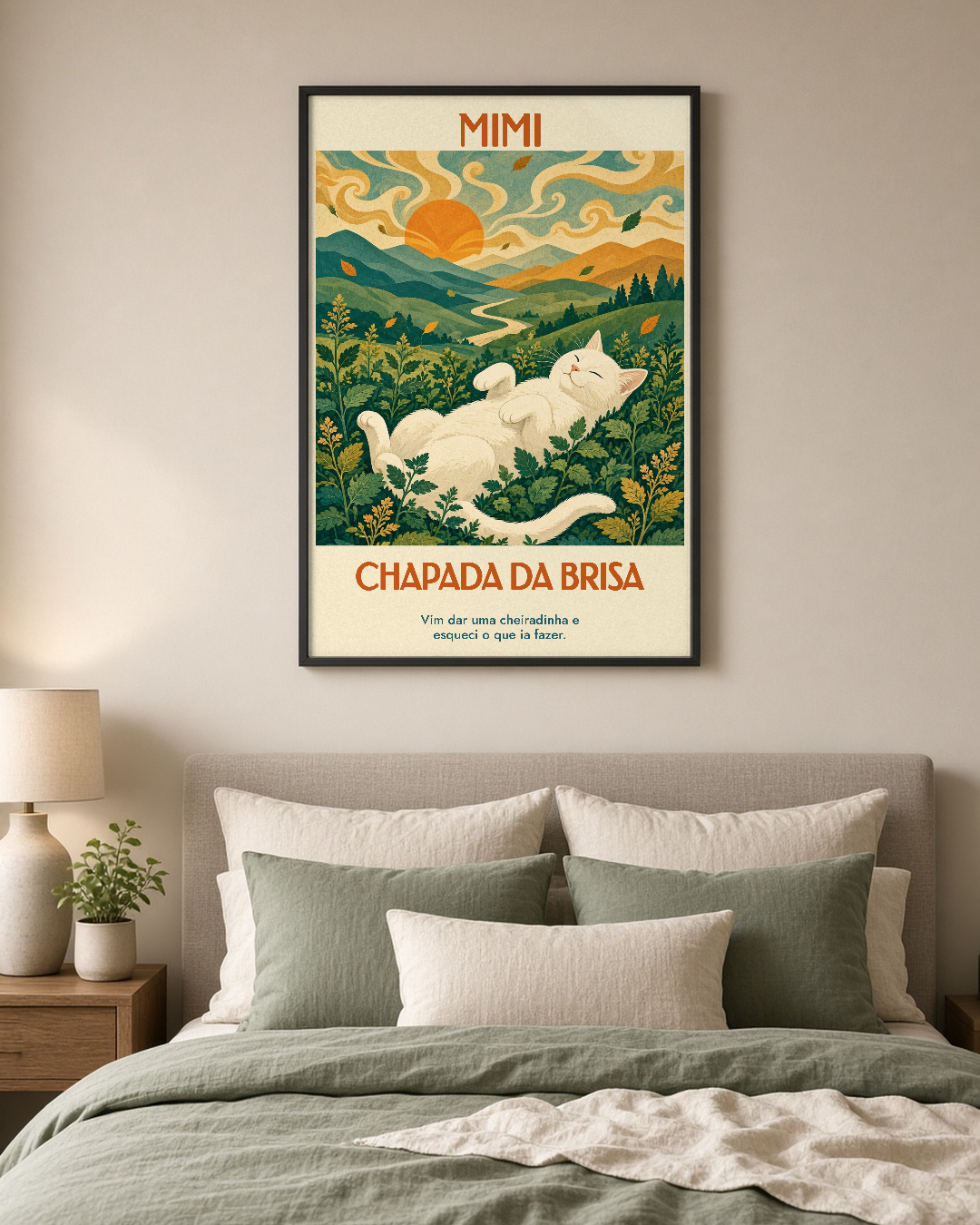 Quadro personalizado Lugares do meu Gato – Chapada da Brisa com moldura filete com vidro – mockup 2