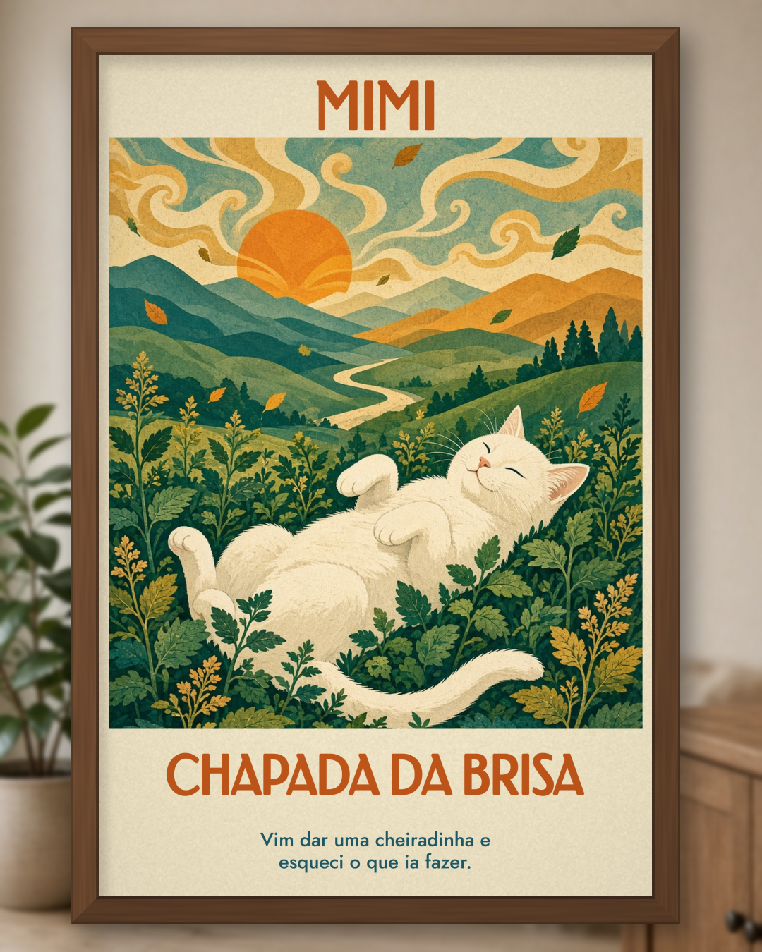Quadro personalizado Lugares do meu Gato – Chapada da Brisa, pôster retrô do seu gato emoldurado – foto principal