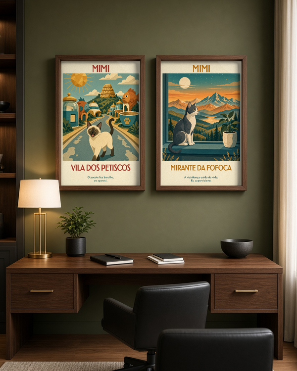 Quadro personalizado Lugares do meu Gato – Vila dos Petiscos com moldura caixa com vidro – mockup 2