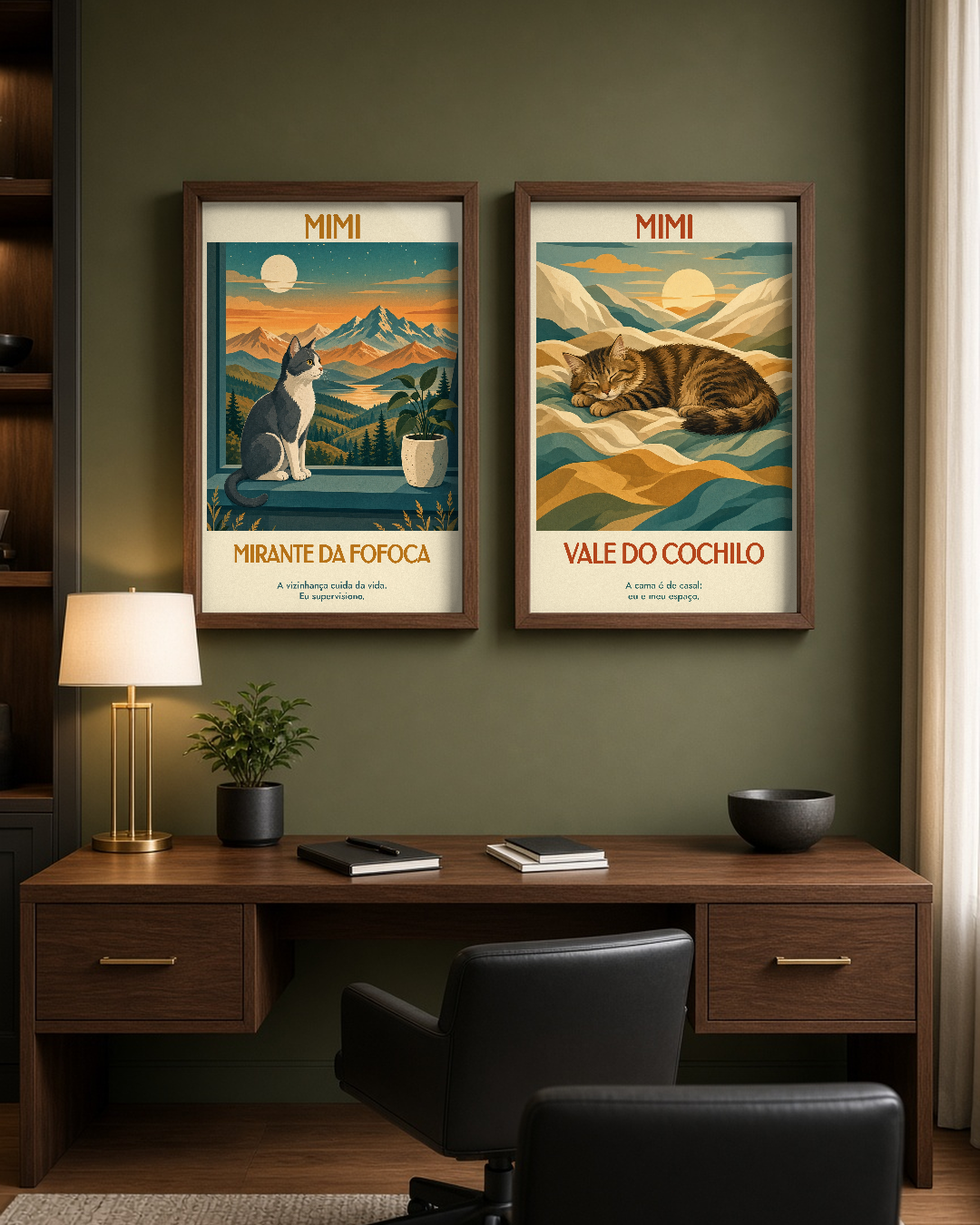 Quadro personalizado Lugares do meu Gato – Mirante da Fofoca com moldura caixa com vidro – mockup 2