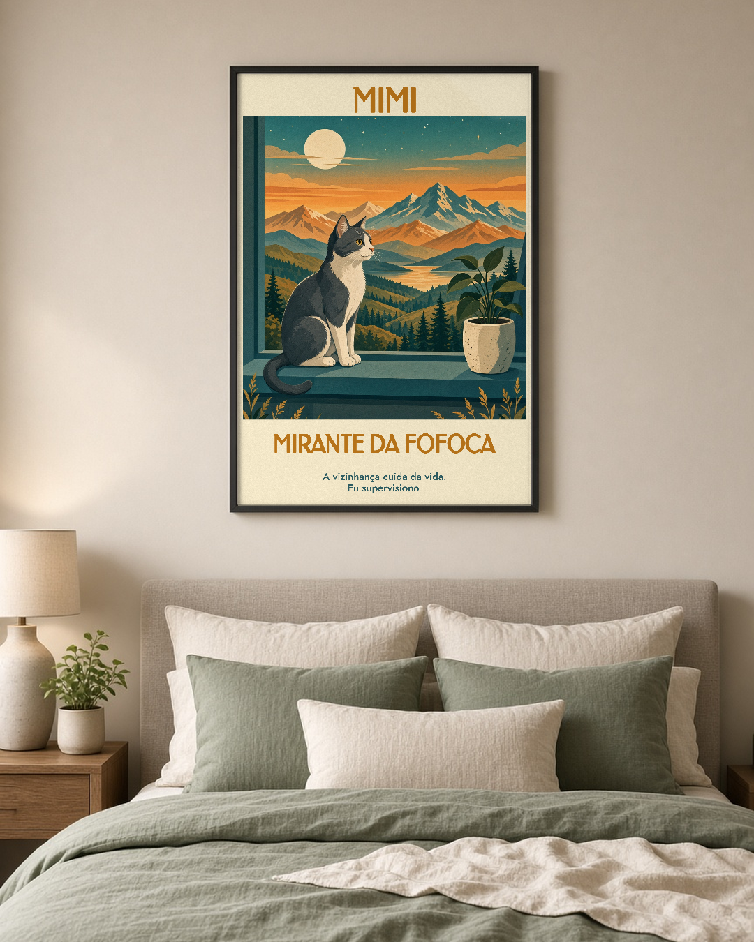 Quadro personalizado Lugares do meu Gato – Mirante da Fofoca com moldura filete com vidro – mockup 2