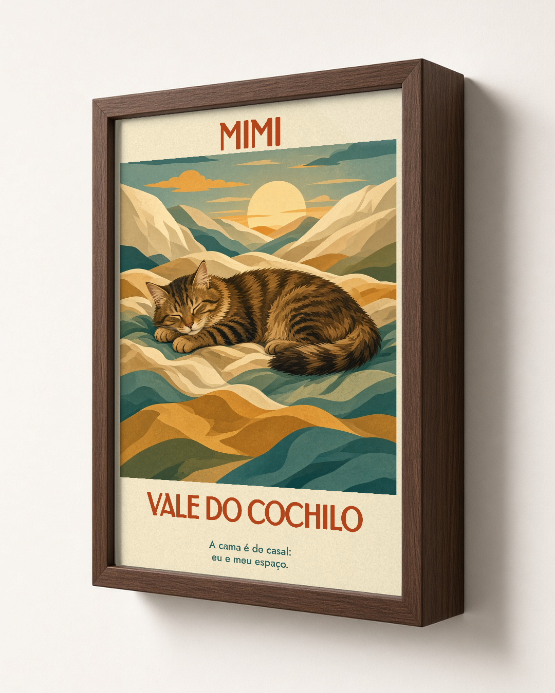 Quadro personalizado Lugares do meu Gato – Vale do Cochilo com moldura caixa com vidro – mockup 1