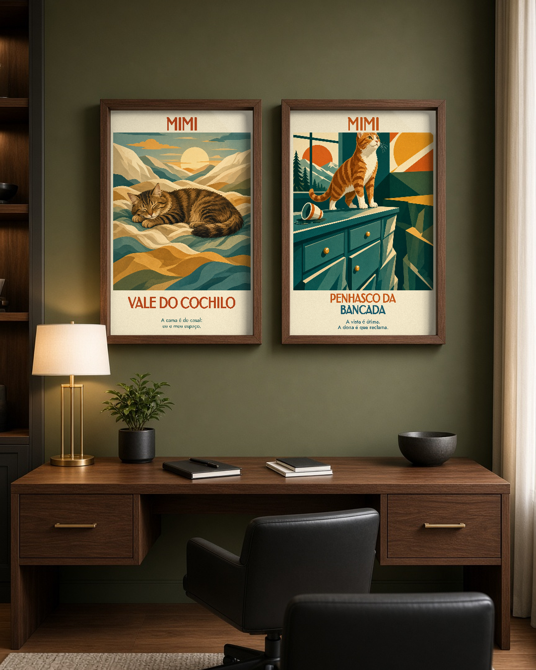 Quadro personalizado Lugares do meu Gato – Vale do Cochilo com moldura caixa com vidro – mockup 2