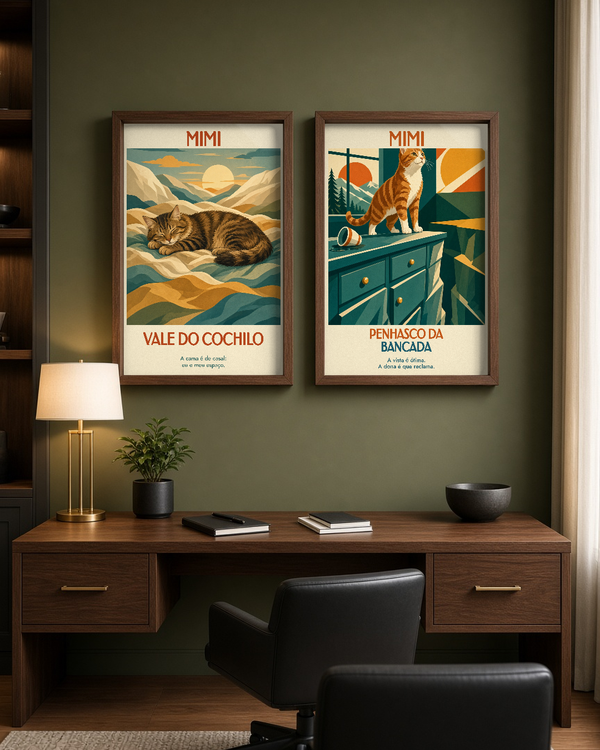 Quadro personalizado Lugares do meu Gato – Vale do Cochilo com moldura caixa com vidro – mockup 2