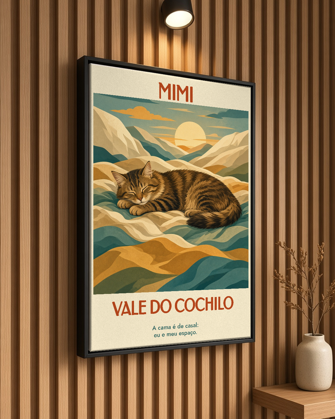 Quadro personalizado Lugares do meu Gato – Vale do Cochilo em canvas (tela sem vidro) – mockup 2