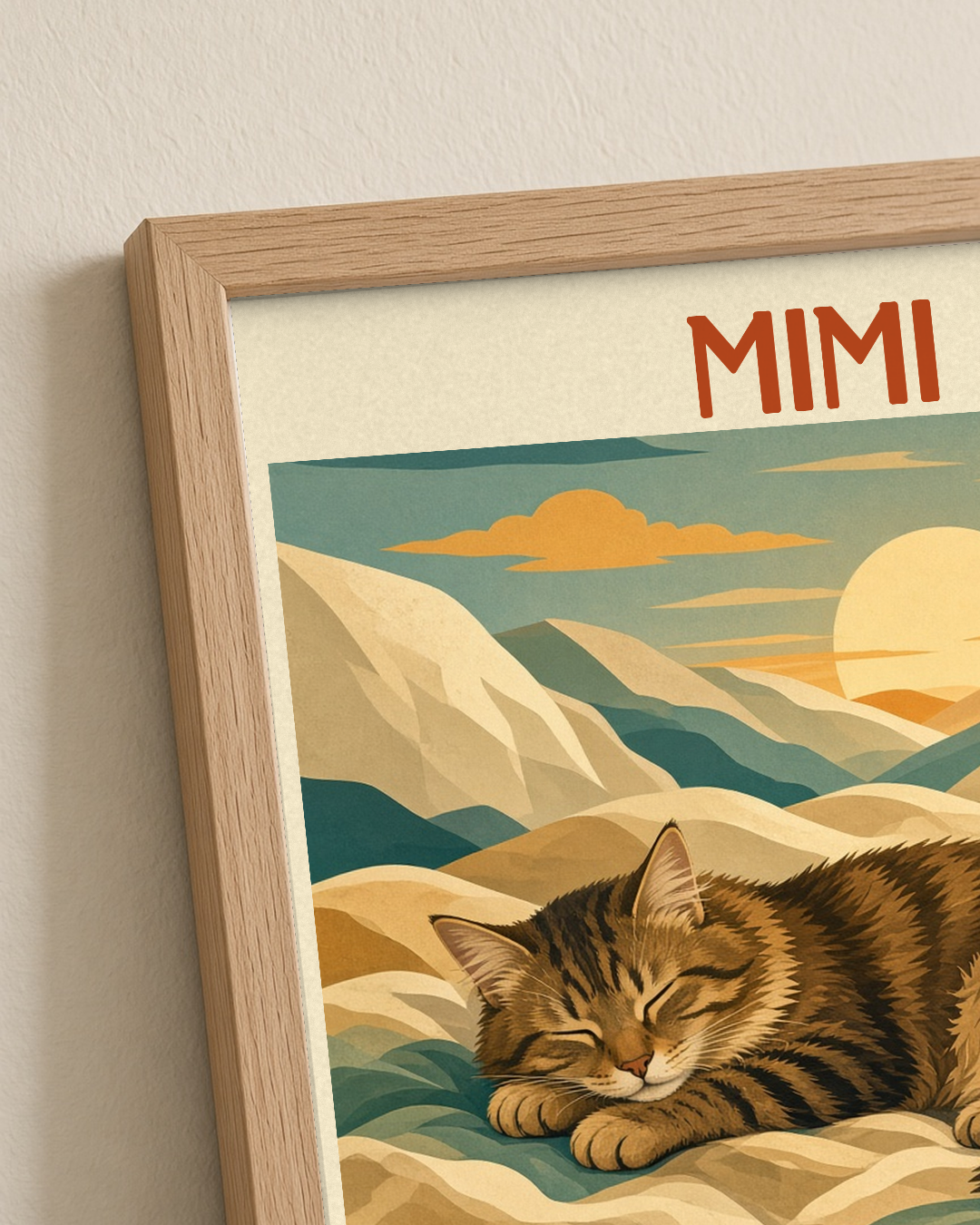 Quadro personalizado Lugares do meu Gato – Vale do Cochilo com moldura filete com vidro – mockup 1