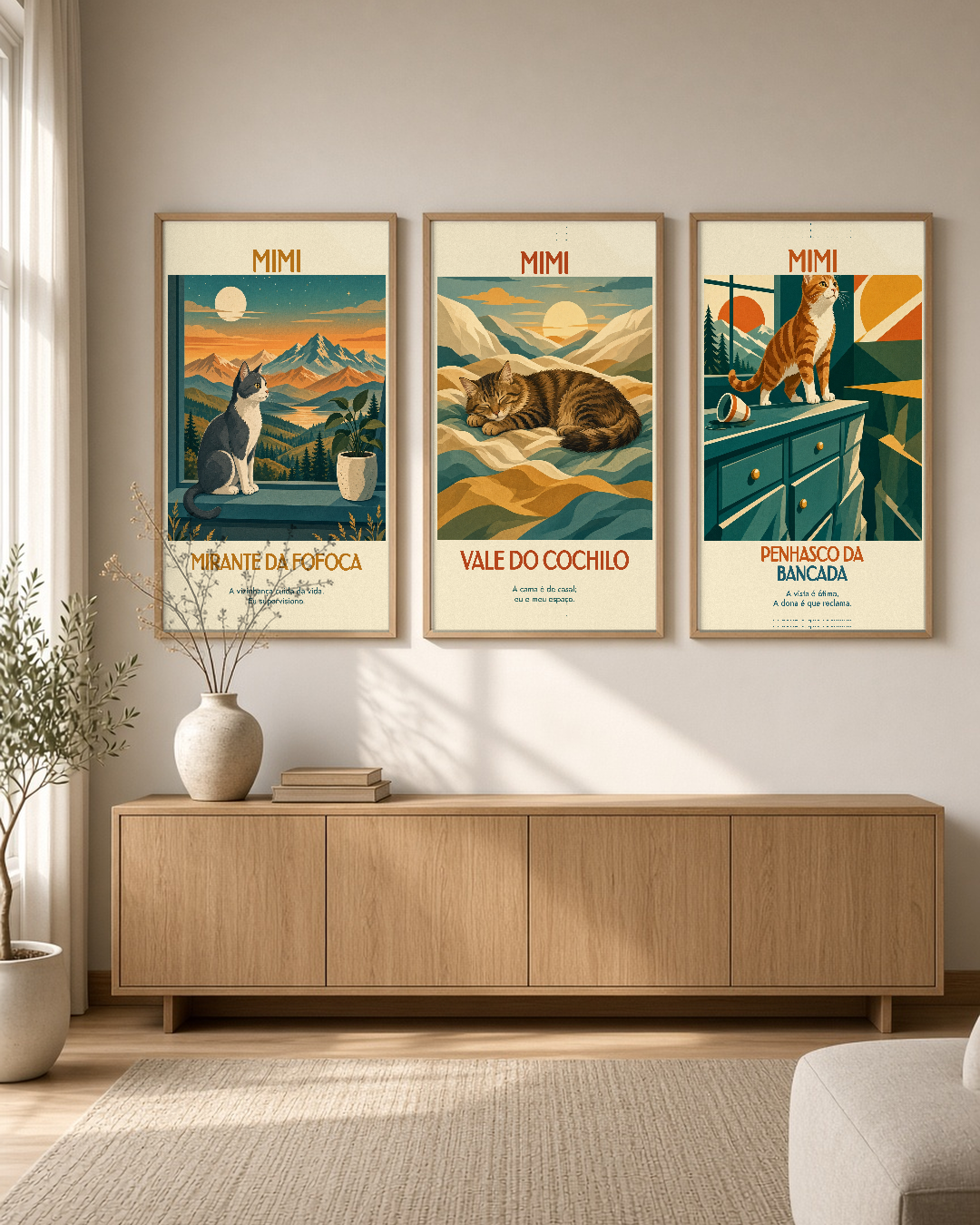 Quadro personalizado Lugares do meu Gato – Vale do Cochilo com moldura filete com vidro – mockup 2