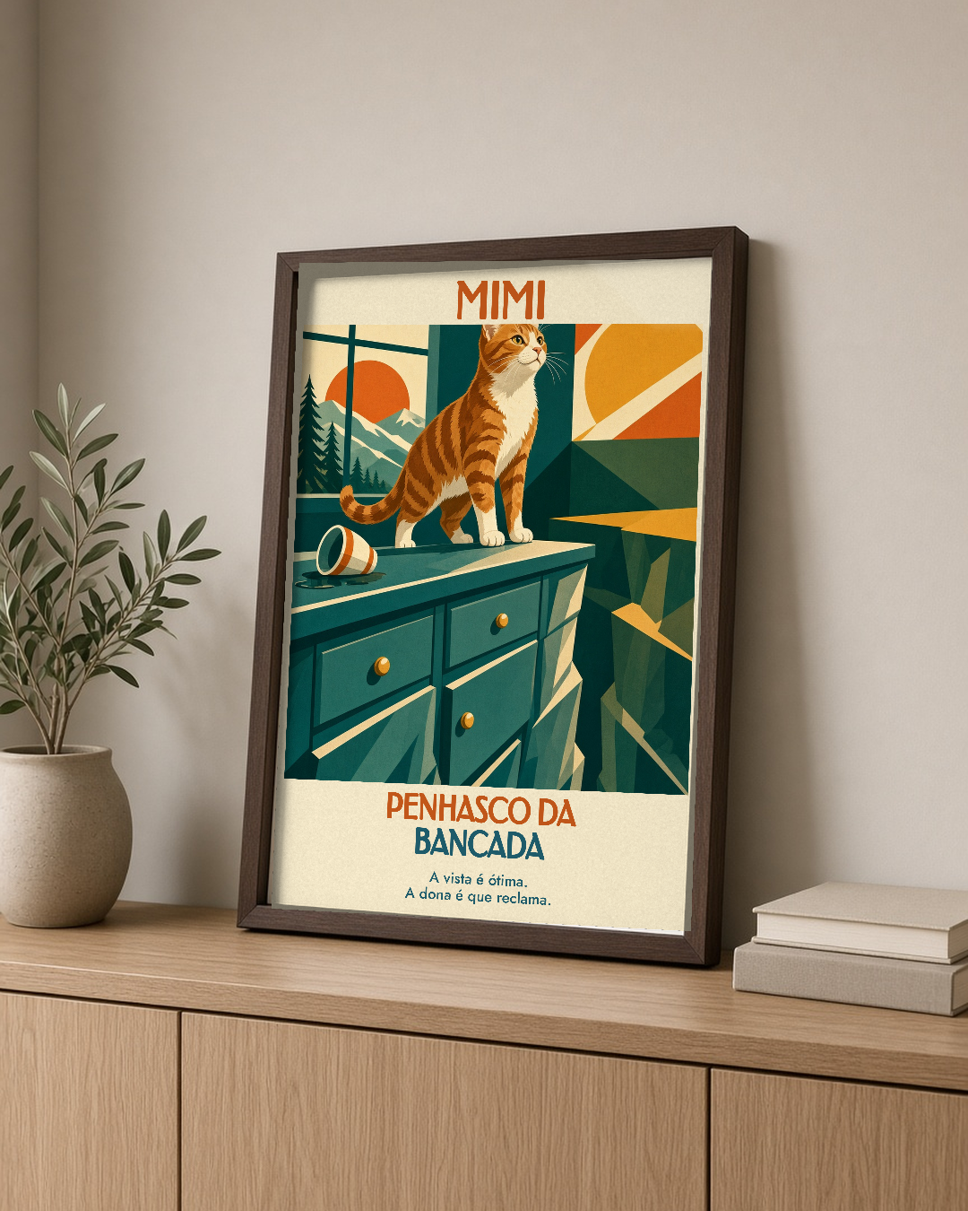 Quadro personalizado Lugares do meu Gato – Penhasco da Bancada com moldura caixa com vidro – mockup 1