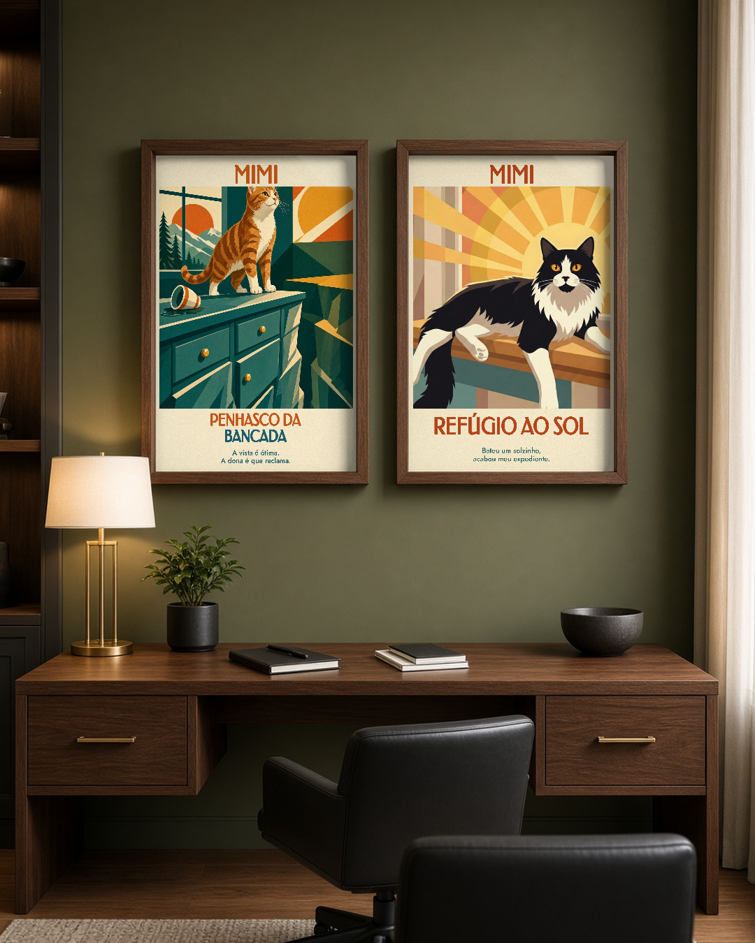 Quadro personalizado Lugares do meu Gato – Penhasco da Bancada com moldura caixa com vidro – mockup 2