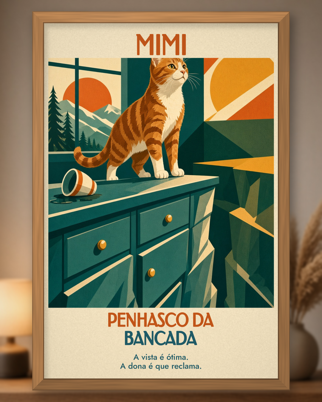 Quadro personalizado Lugares do meu Gato – Penhasco da Bancada, pôster retrô do seu gato emoldurado – foto principal
