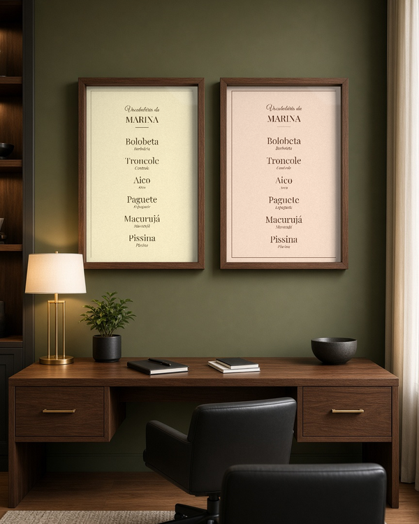 Quadro personalizado O Melhor Vocabulário com moldura caixa com vidro – mockup 2