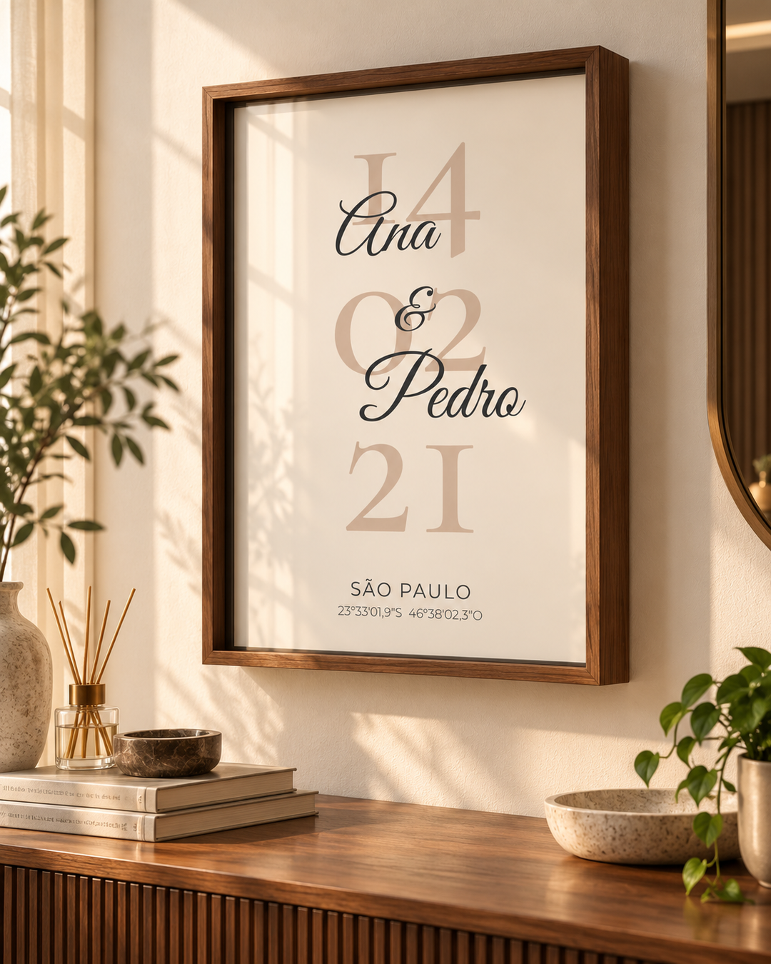 Quadro Data do Casal personalizado com moldura caixa – mockup 2 | Aphago